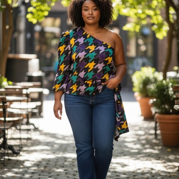 Ashley Stewart Tops - Ashley Stewart Multicolor One-Shoulder Top